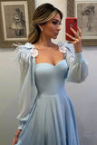 Himmelblaue lange Chiffon-Abschlussballkleider mit Ärmeln, formelle Kleider PG803 