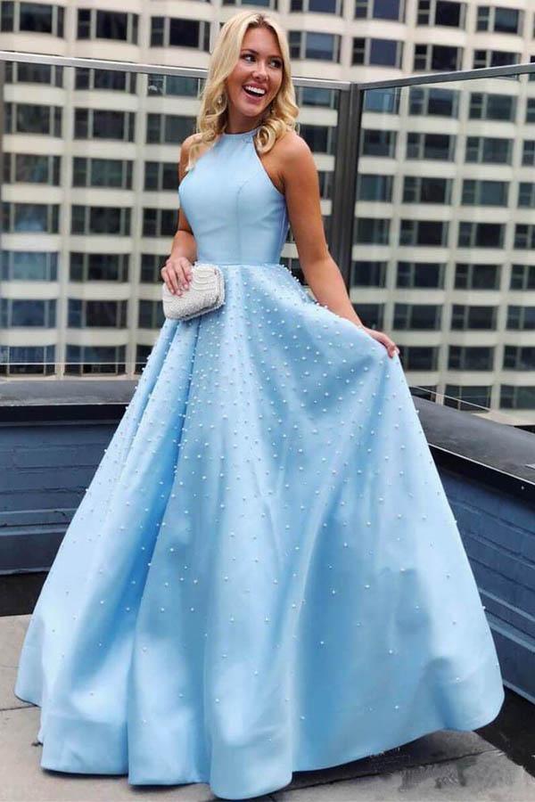 V-neck Sky Blue High Split Special Lace Design Evening Dress – Ballbella