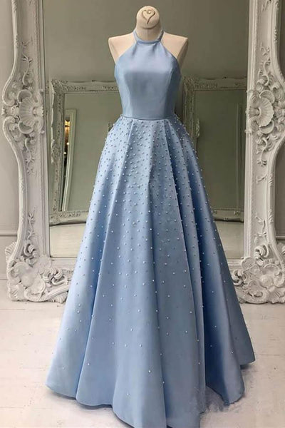 Sky Blue Simple Satin Pearl Long Prom Dress with Pocket PG975 Pgmdress Sky Blue Simple Satin Pearl Long Prom Dress with Pocket PG975 Pgmdress