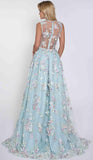 Sky Blue V Neck Prom Dresses Embroidery Formal Dress Evening Gowns PG776 - Pgmdress