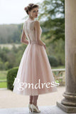 Sleeveless Blush Pretty Flower Length Tulle Fall Wedding Dress WD079 - Pgmdress