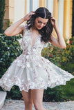 Sleeveless Elegant Short Flowers A-line Homecoming Dress Party Dress PD065 - Pgmdress