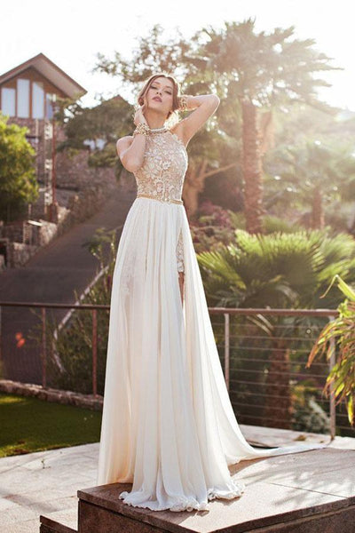 backless chiffon prom dress Sleeveless High Neck Evening Dress PG411 US6 / Pink Sleeveless Back