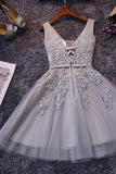 Sleeveless Lace-up Tulle Short homecoming Dress Lace Appliques PG098 - Pgmdress