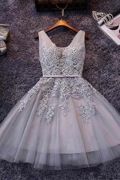 Sleeveless Lace-up Tulle Short homecoming Dress Lace Appliques U12 / Custom Color
