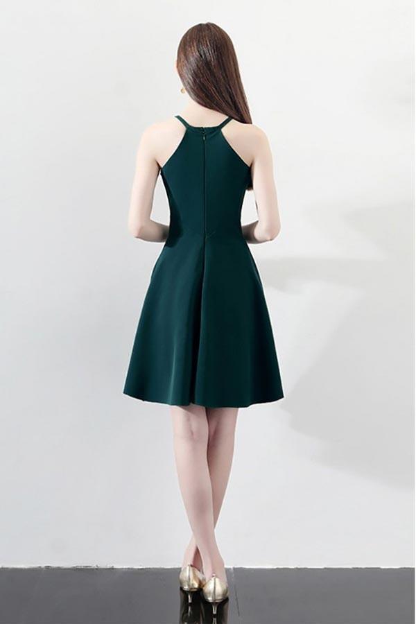 Slim Dark Green Aline Short Party Dress Homecoming Dresses Halter PD197 - Pgmdress
