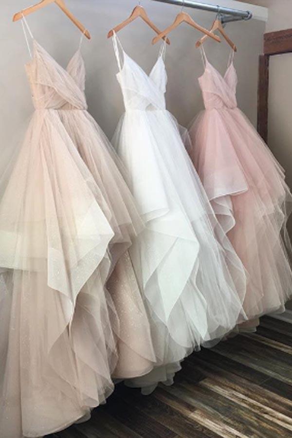 Spaghetti Chic Tulle Floor Length Prom Dresses Evening Dresses PG518 - Pgmdress