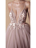 Spaghetti Strap Deep V Neck Beach Wedding Dresses With Applique WD321 - Pgmdress