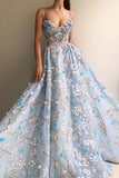 Spaghetti Strap Flower Applique Sky Blue Prom Dresses Evening Dresses PG694 - Pgmdress