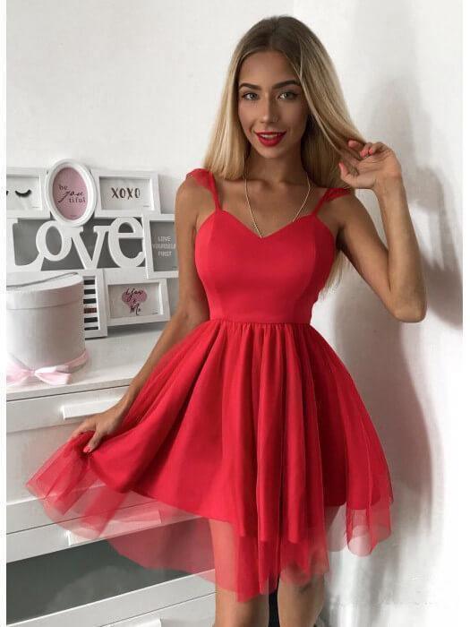 Spaghetti Strap Red Short Prom Dress Mini Homecoming Dress PD305 - Pgmdress