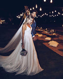 Spaghetti Strap V Neck Beach Wedding Dresses Backless Bridal Dresses WD285 - Pgmdress