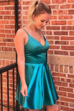 Spaghetti Strap V Neck Sky Blue Short Prom Dress Homecoming Dress PD320 - Pgmdress