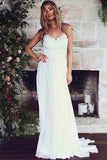 Spaghetti Straps A-Line Wedding Dresses With Lace Appliques WD186 - Pgmdress
