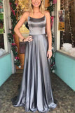 Spaghetti Straps Backless Grey Custom Long Evening Prom Dresses PG653 - Pgmdress