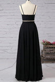 Spaghetti Straps Black Two Piece Chiffon Prom Dress With Side Slit PG731 - Pgmdress