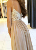 Spaghetti Straps Chiffon Appliques Prom Dress With Side Split PG941 - Pgmdress