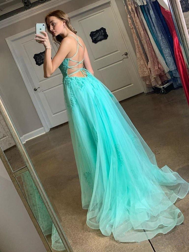 Blue Tulle Long Spaghetti Strap Prom Dress and Corset, Detachable Off Shoulder Party Dress US 16 / Custom Color