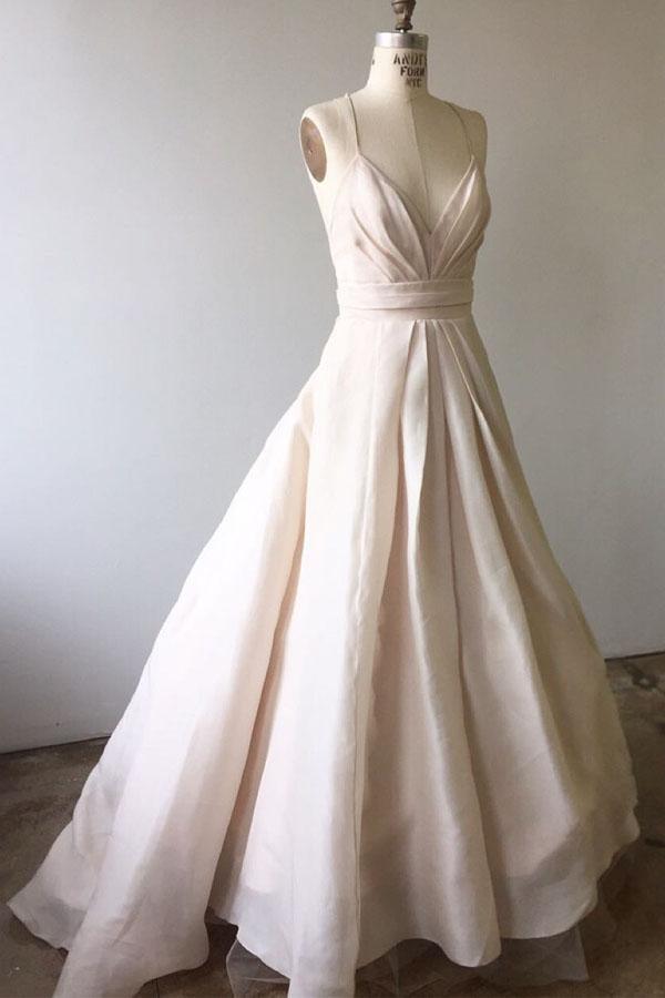 Spaghetti Straps Ivory Long Wedding Dress with Criss Back WD210 - Pgmdress