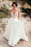 Spaghetti Straps Neckline A-line Rustic Wedding Dresses With Beaded WD549