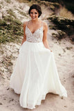 Spaghetti Straps Neckline A-line Rustic Wedding Dresses With Beaded WD549 - Pgmdress