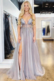 Spaghetti Straps Sexy V Neck Prom Dresses Beaded Long Formal Dress PG844 - Pgmdress