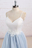 Spaghetti Straps Sweep Train Backless Light Blue Tulle Prom Dress PG498 - Pgmdress