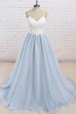 Spaghetti Straps Sweep Train Backless Light Blue Tulle Prom Dress PG498 - Pgmdress