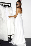 Spaghetti Straps Sweep Train Chiffon Beach Wedding Dress with Lace WD225 - Pgmdress