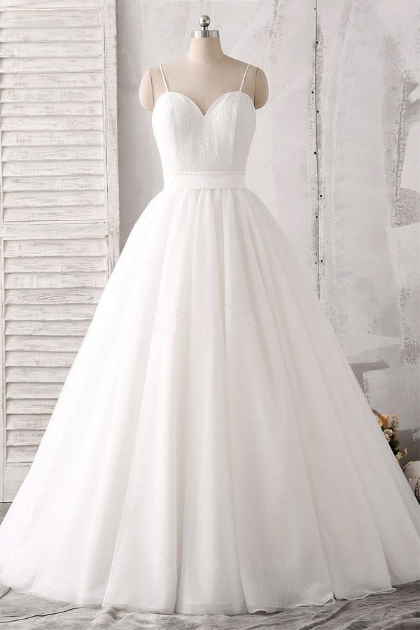 Spaghetti Straps Sweetheart Floor-length White Satin Wedding Dress WD143 - Pgmdress