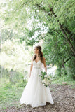 Spaghetti Straps V-neck A-line Wedding Dress with Crystals Belt WD534 - Pgmdress