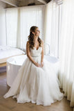 Spaghetti Straps V-neck A-line Wedding Dress with Crystals Belt WD534 - Pgmdress