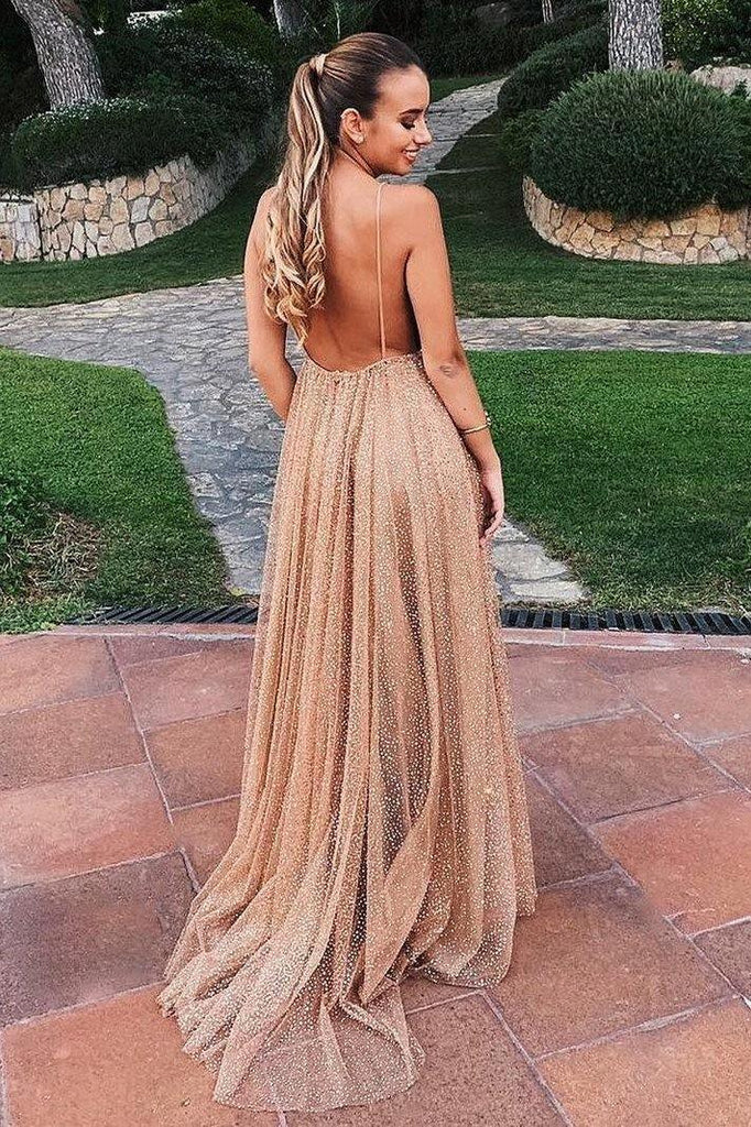 Sparkle Backless Plunging Neckline Sequin Long Prom Evening Dress – Pgmdress