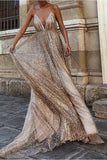 Sparkle Backless Plunging Neckline Sequin Long Prom Evening Dress PG757 - Pgmdress