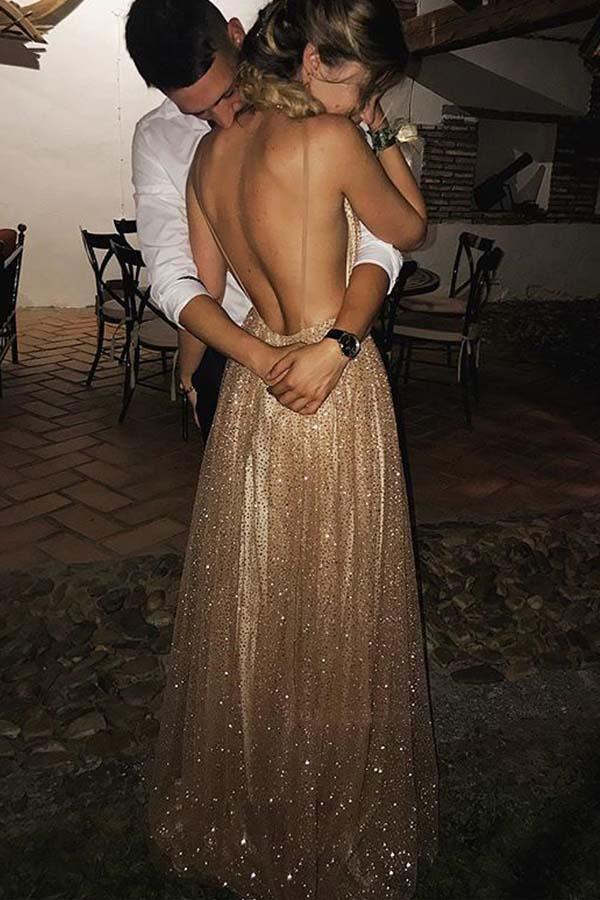 loveangeldress Sexy Backless Sequin Gold Prom Dresses Custom Made US2 / Green