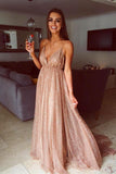 Sparkle Backless Plunging Neckline Sequin Long Prom Evening Dress PG757
