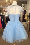 Sparkle Beaded Cap Sleeves Light Sky Blue Homecoming Dress PD314 - Pgmdress