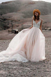 Sparkle Beading A-line V-neck Wedding Dresses Backless Bridal Gowns WD315 - Pgmdress
