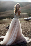 Sparkle Beading A-line V-neck Wedding Dresses Backless Bridal Gowns  WD315