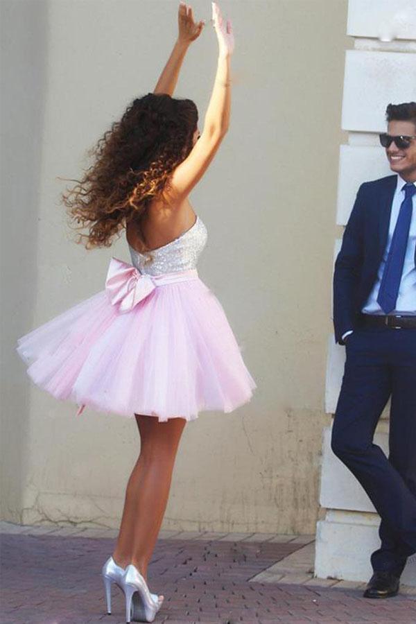 Sparkly High Neck Short Pink Homecoming Dress Party Dress PG163 - Pgmdress