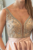 Sparkly Satin Pink Beaded Long Prom Dress with Open Back PSK130 - Pgmdress