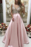 Sparkly Satin Pink Beaded Long Prom Dress with Open Back PSK130