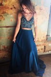 Sparkly Two Piece Sequins Navy Blue Long Prom/Evening Dress  PM206