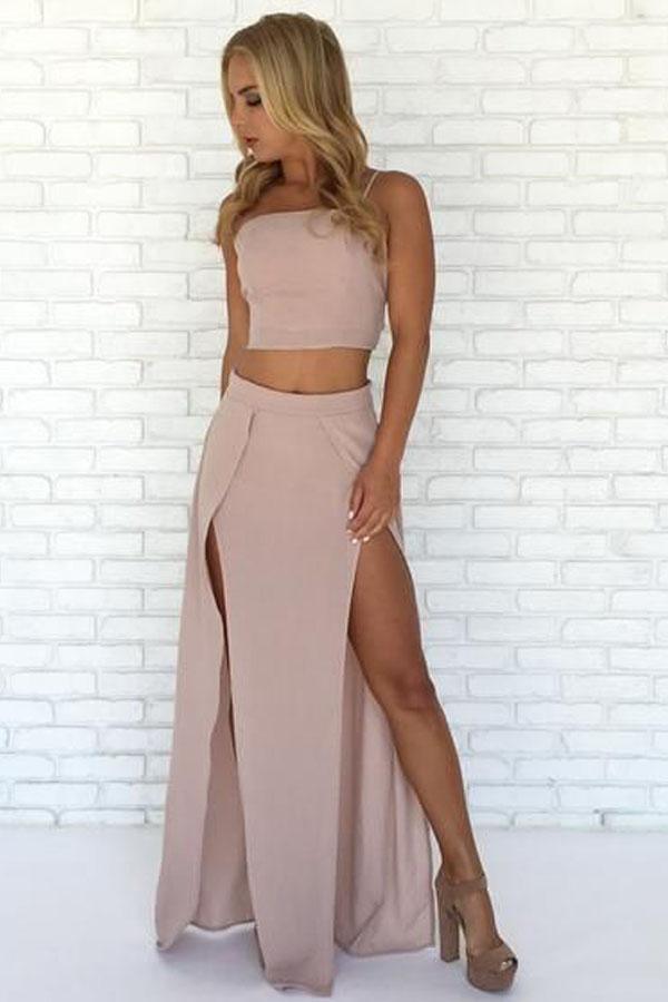 Special Two Piece Straps Long Prom Dress with Slit PG445 - Pgmdress