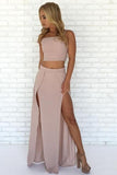 Special Two Piece Straps Long Prom Dress with Slit PG445