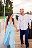 Split Sky Blue Rustic Wedding Dresses Beach Wedding Gown with Court Train WD289 - Pgmdress
