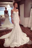 Strap Sweetheart Backless Mermaid Lace Wedding Dress Ball Gown WD026 - Pgmdress