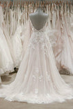 Strap V Neck Beach Wedding Dresses Backless Ivory Tulle Wedding Dress WD309 - Pgmdress