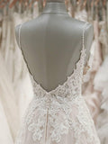 Strap V Neck Beach Wedding Dresses Backless Ivory Tulle Wedding Dress WD309 - Pgmdress