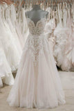 Strap V Neck Beach Wedding Dresses Backless Ivory Tulle Wedding Dress  WD309