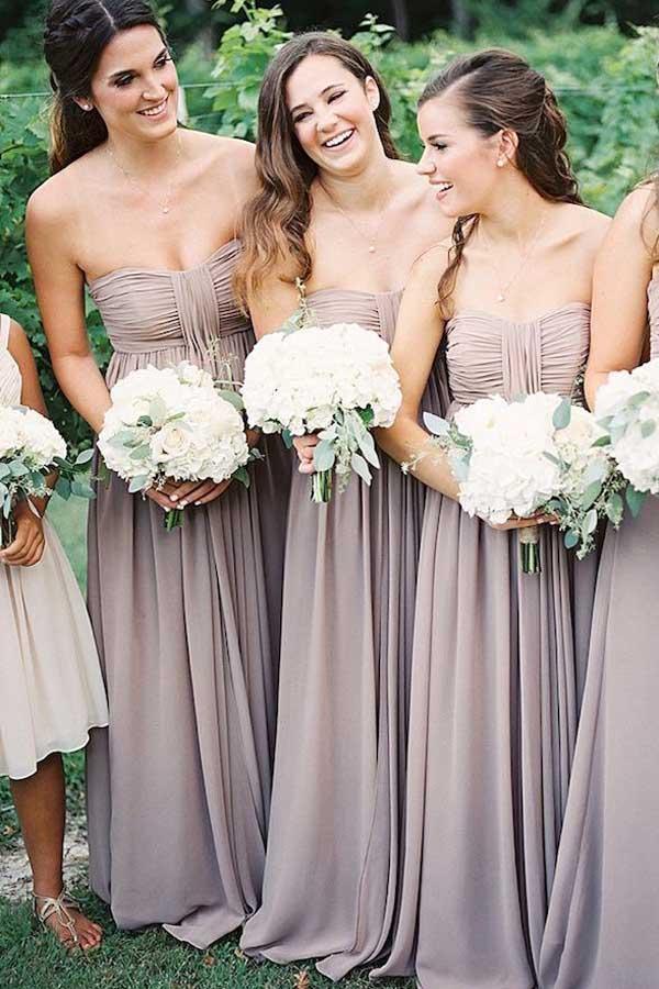 Strapless Floor-Length Grey Chiffon Bridesmaid Dress with Ruched BD029 - Pgmdress